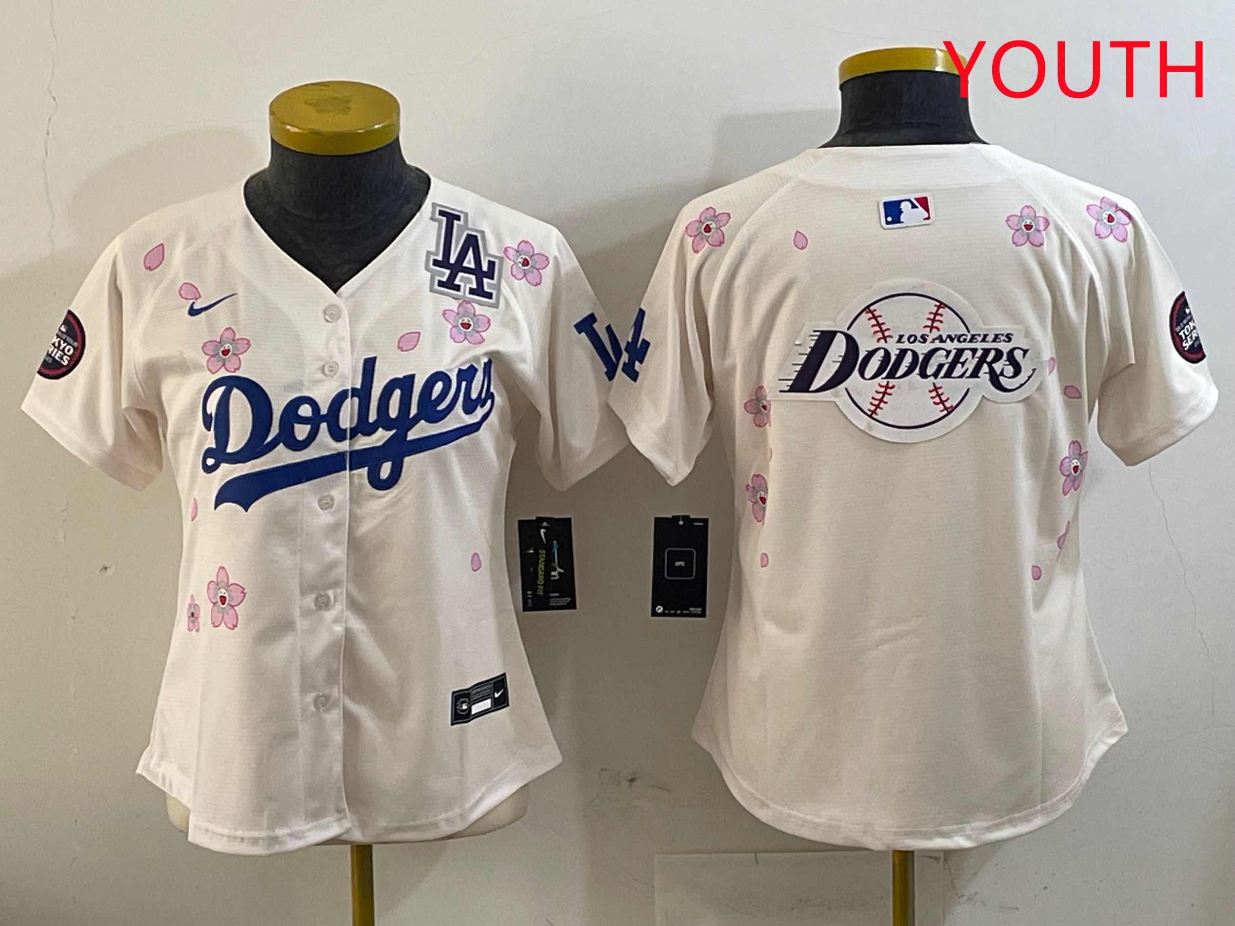 Youth Los Angeles Dodgers Blank Cream Sakura Edition 2025 Nike MLB Jersey style 29
